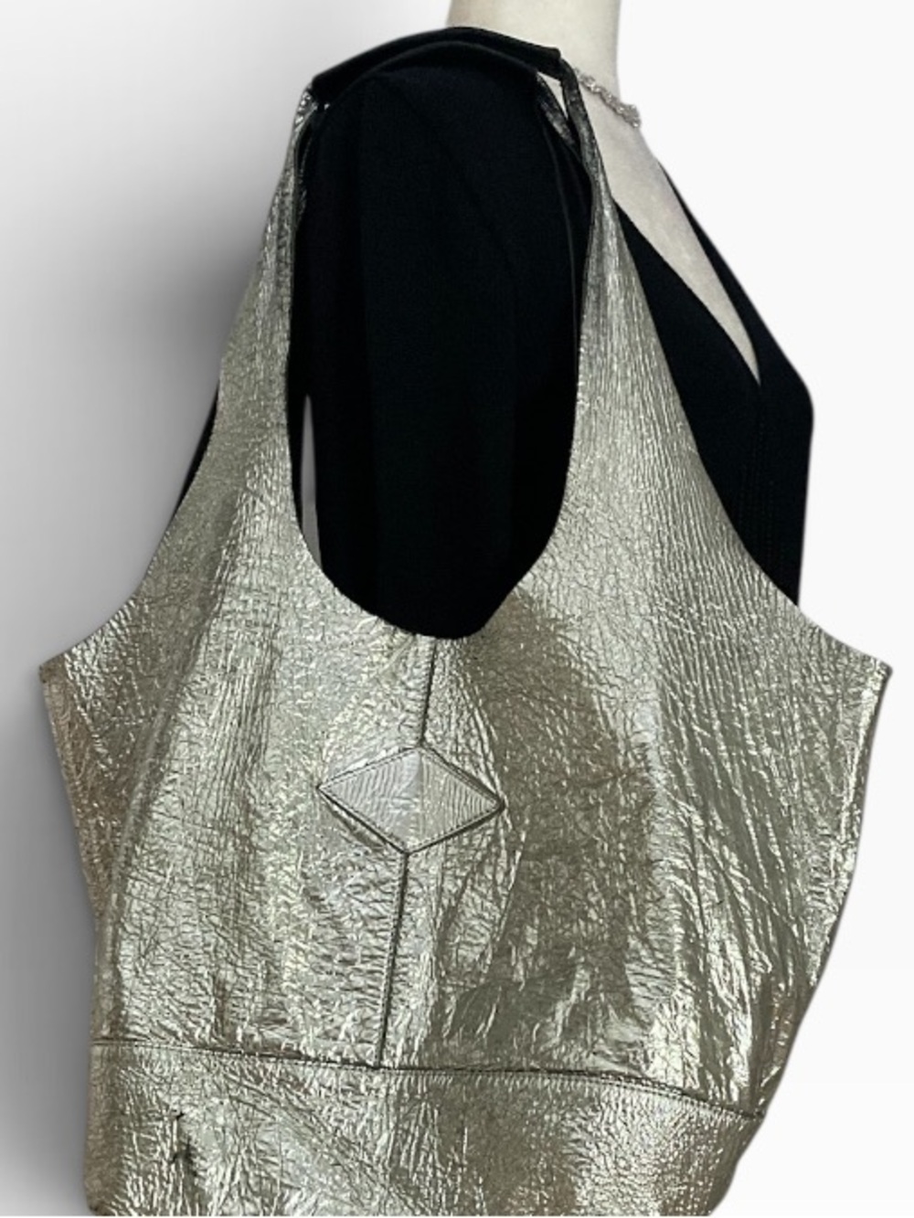 Rag & Bone Camden Shopper Metallic Silver Black Leather Tote Bag Oversized - Picture 10 of 14